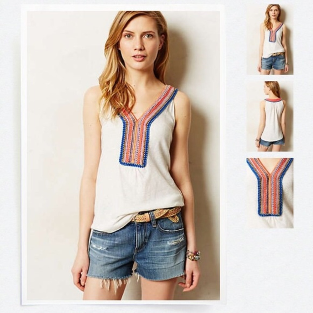 Akemi + Kin Anthropologie white top embroidered